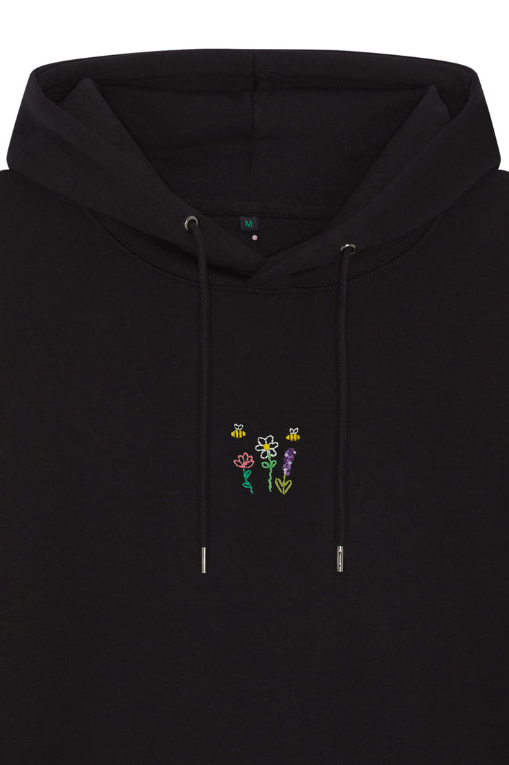 Black Embroidered Hoodie - Relaxed Fit - Wildflower