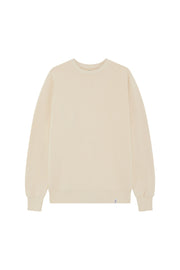 Front of men's stone organic cotton sweatshirt with ribbed cuffs and hem front sustainable clothing brand Goose Studios