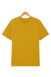 Front of men's organic cotton t-shirt in mustard yellow from Goose Studios, made from soft certified organic cotton