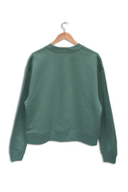 Back of women's organic cotton sweatshirt in pastel green