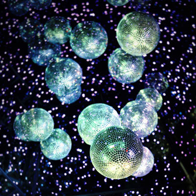 Disco balls above the disco dance floor