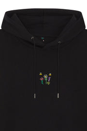 Black Embroidered Hoodie - Relaxed Fit - Wildflower
