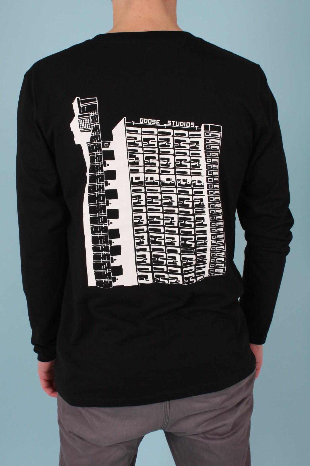 Seconds &amp; Samples - Unisex Black Organic Long Sleeve Tee - Trellick Tower