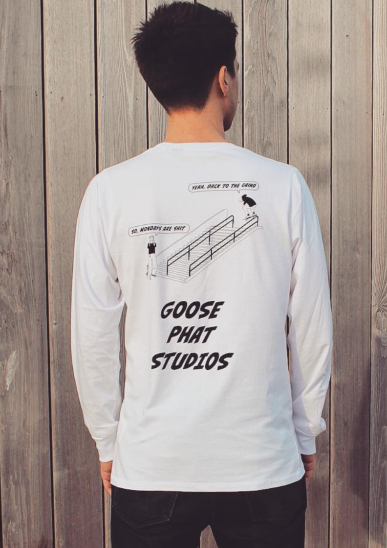 Seconds &amp; Samples - White Long Sleeve Organic Cotton Tee - Skate Print