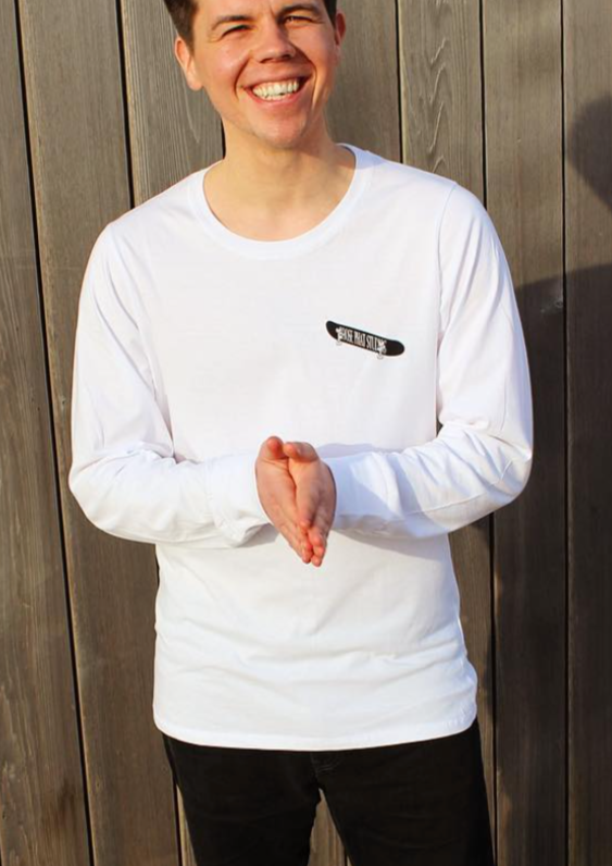 Seconds &amp; Samples - White Long Sleeve Organic Cotton Tee - Skate Print