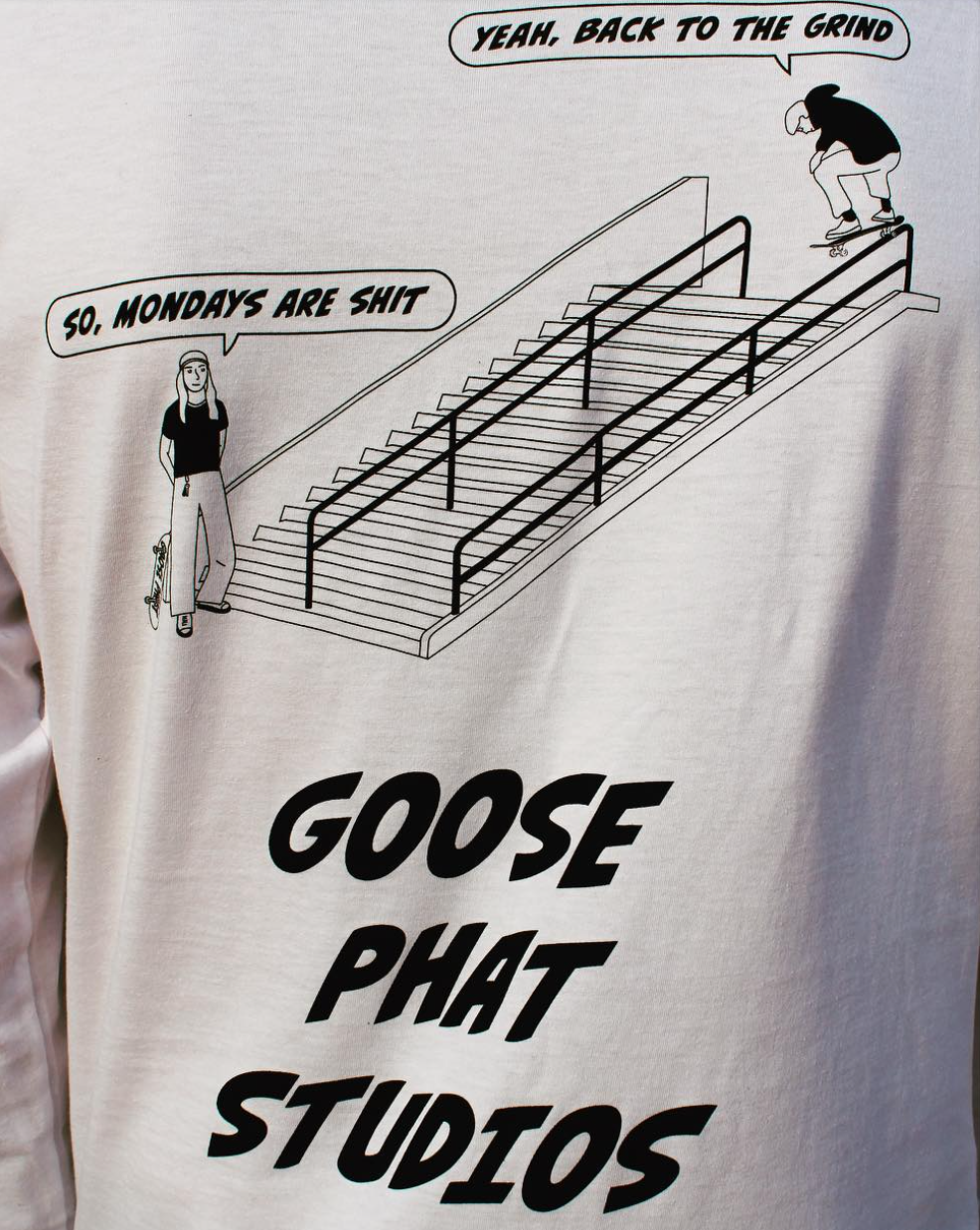 Seconds &amp; Samples - White Long Sleeve Organic Cotton Tee - Skate Print