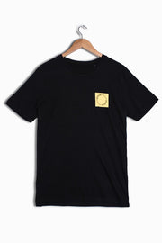 Seconds & Samples - Men's Black Original Logo Tee with Yellow Print