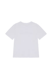 Back of women's organic cotton workwear t-shirt in a boxy fit, in white