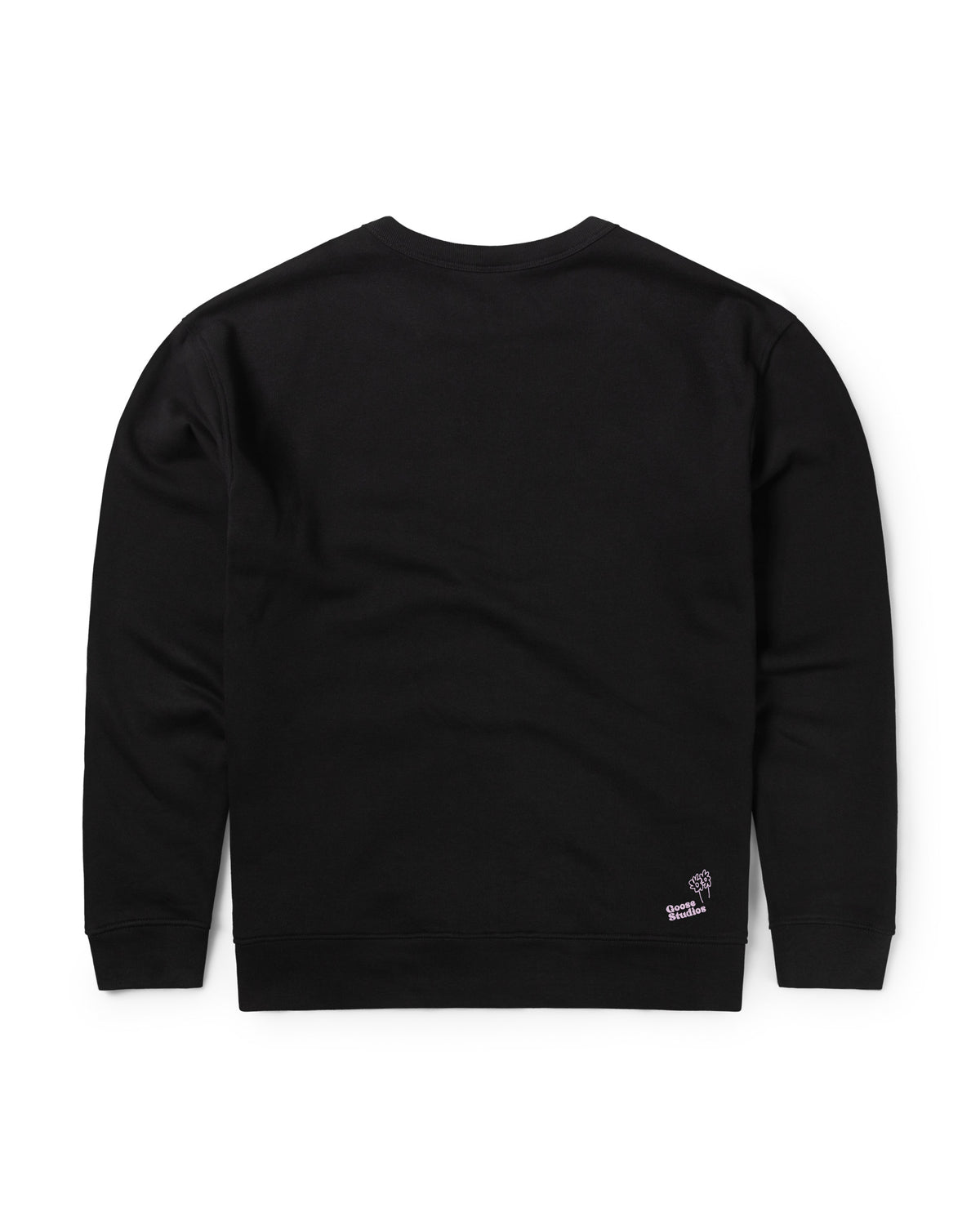 Back of the Goose Studios men's organic cotton sweatshirt in black featuring custom easy fit.