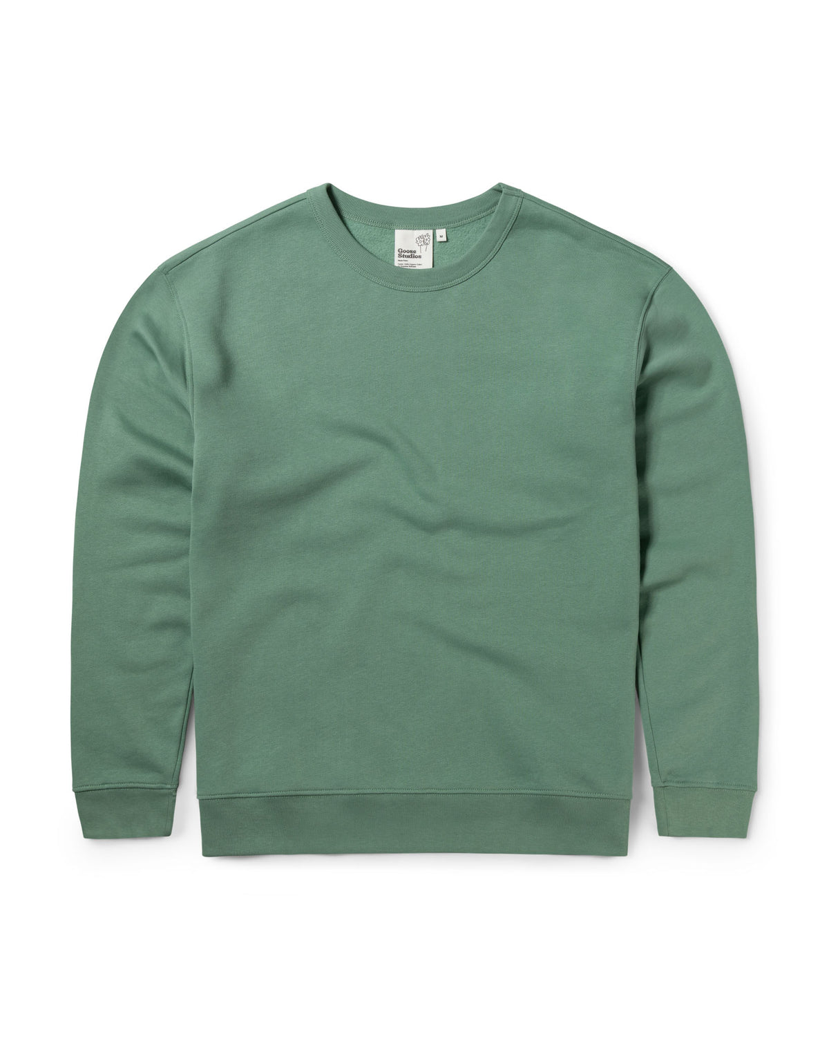Front of Goose Studios sage green organic cotton sweatshirt for men.