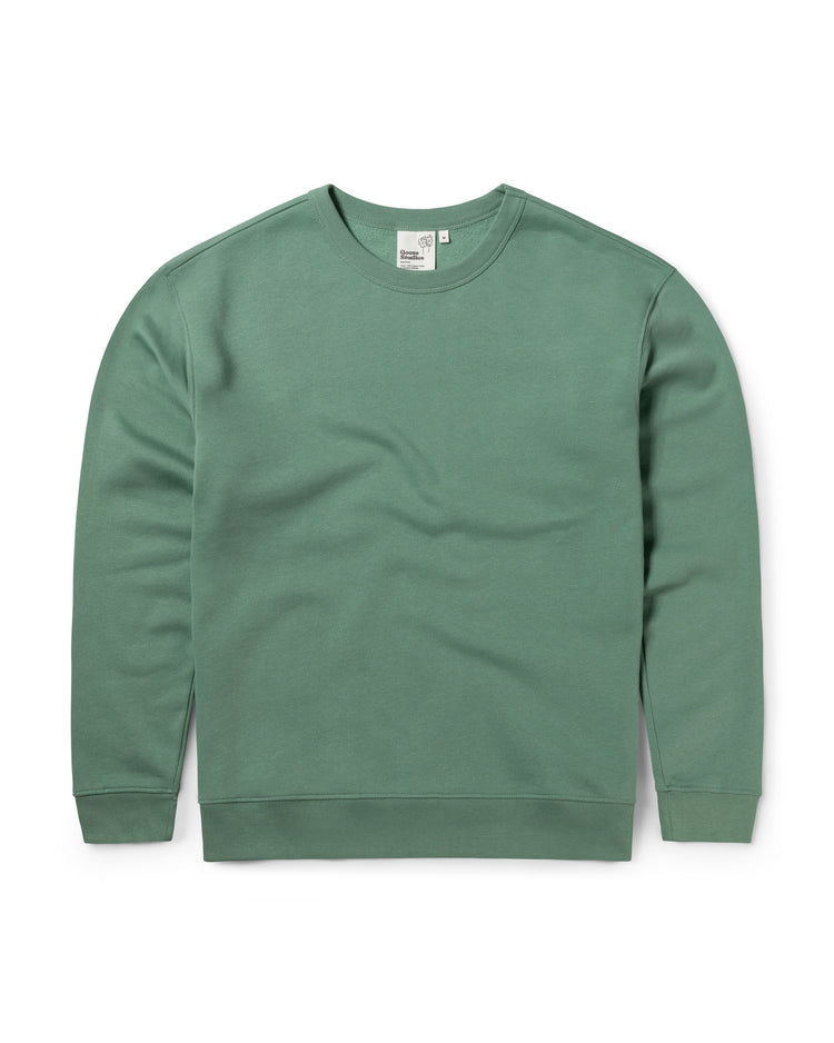 Front of Goose Studios sage green organic cotton sweatshirt for men.