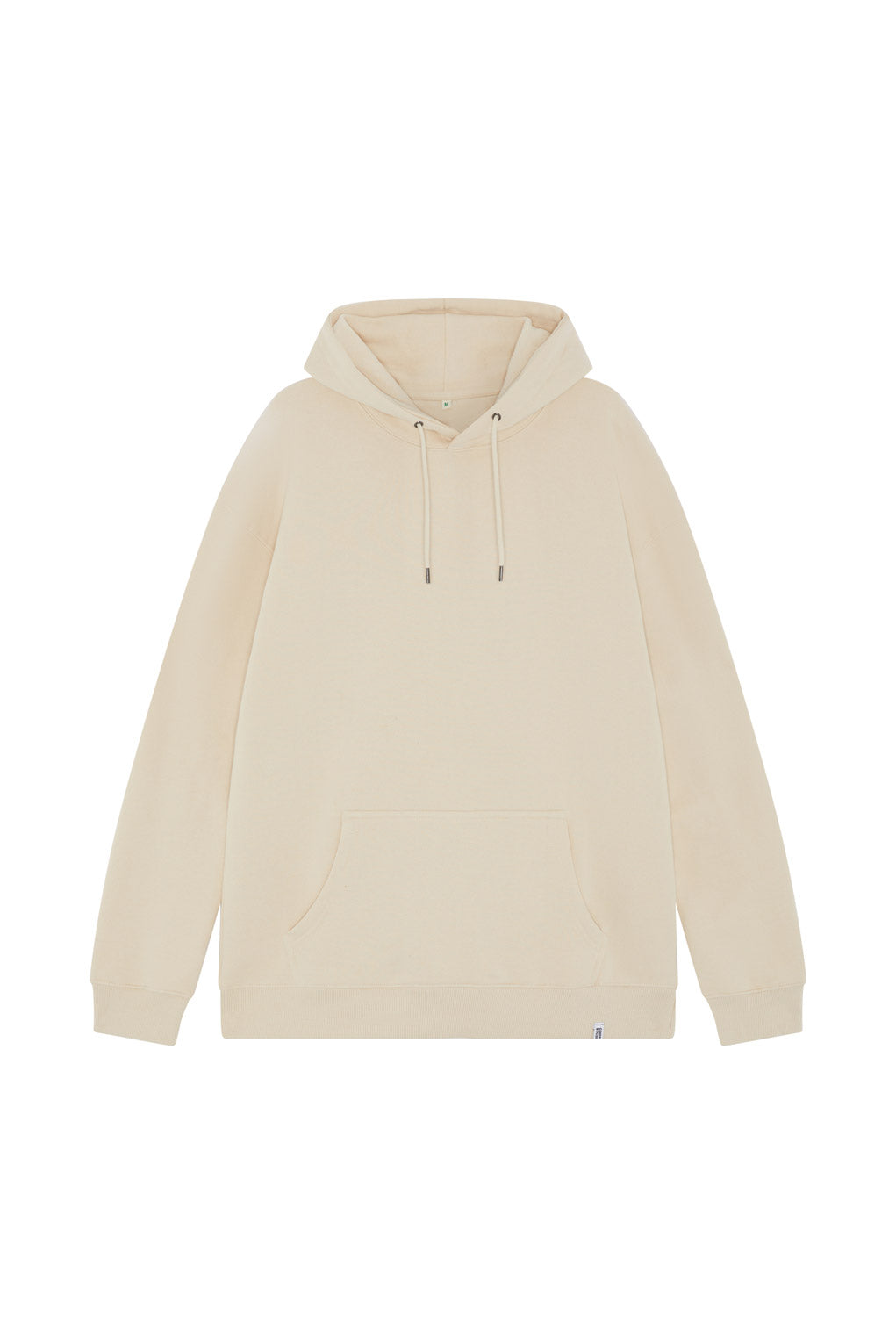 Front of stone unisex hoodie in a drop shoulder fit made from 100% organic cotton
