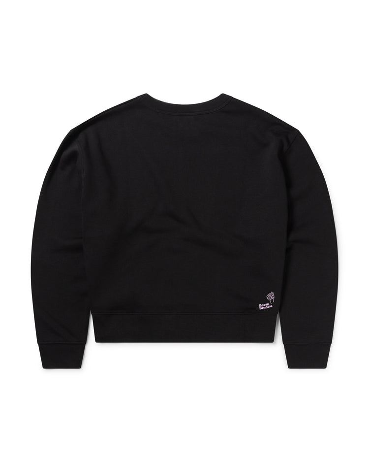 Back of women's organic cotton sweatshirt in black