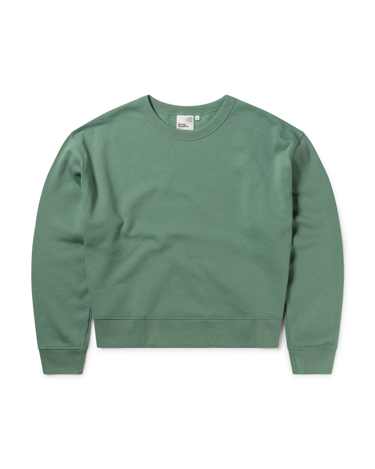 Front of women's organic cotton sweatshirt in pastel green