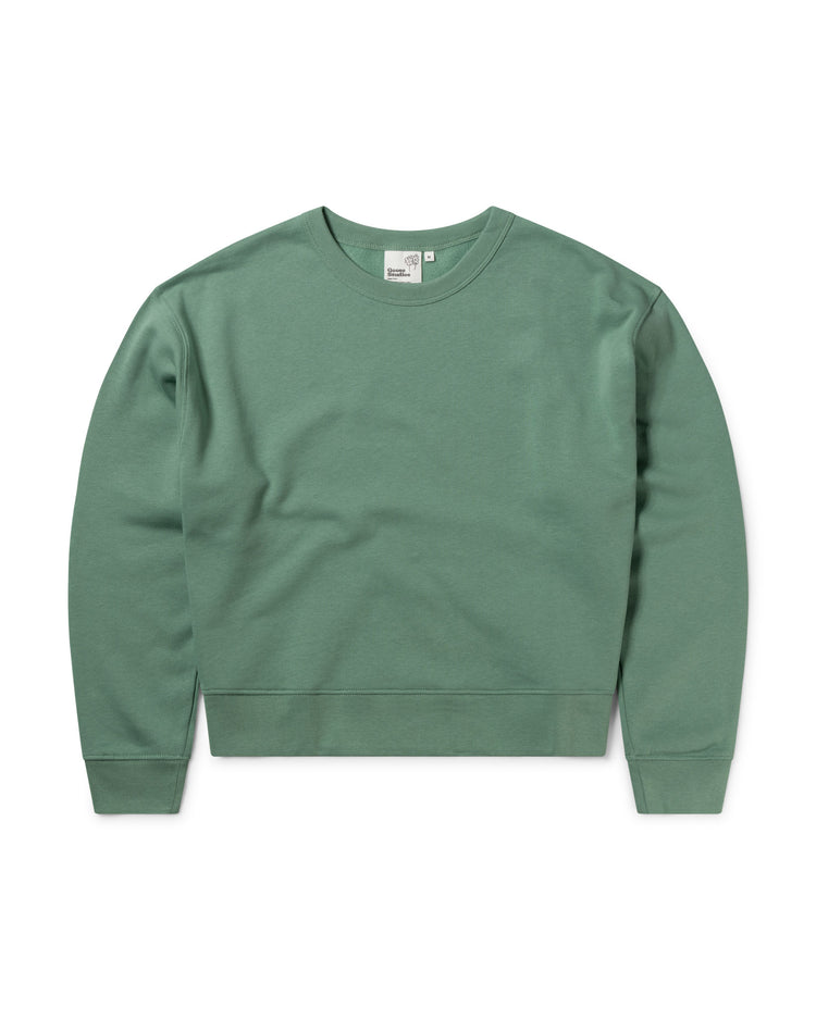 Front of women's organic cotton sweatshirt in pastel green