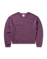 Front of women's organic cotton drop shoulder sweatshirt in berry pink