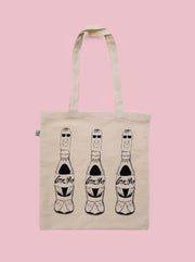 Front of printed organic cotton tote bag with black logo