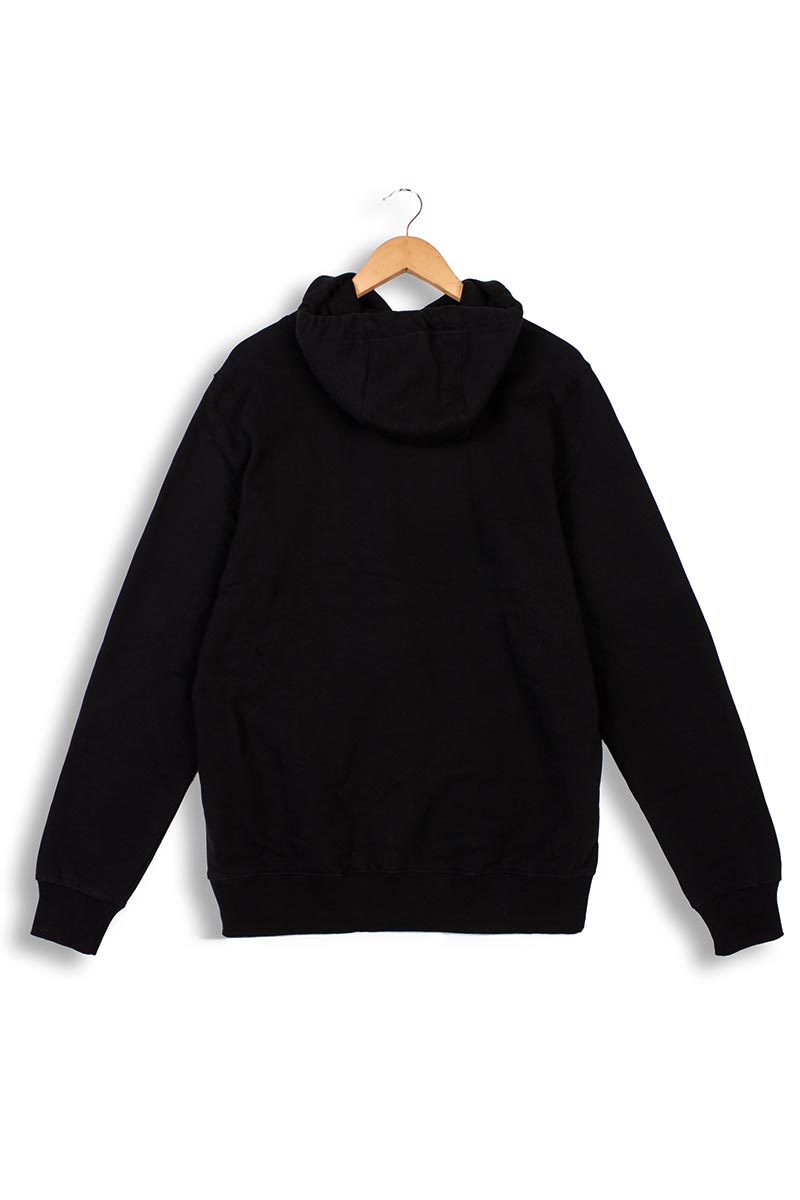 Back of men's organic cotton hoodie with 3 panel hood
