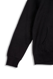 Ribbed cuff of men's black organic cotton hoodie
