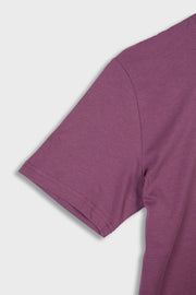 Short sleeve detail on men's organic cotton t-shirt in Purple.