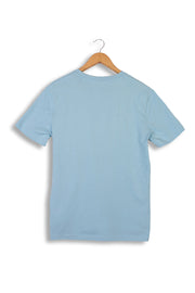 Back of men's organic cotton t-shirt in sky blue.