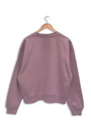 Back of women's organic cotton drop shoulder sweatshirt in dusty pink