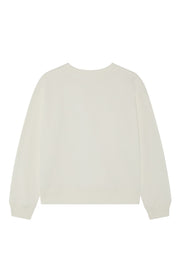 Back of women's white printed organic cotton sweatshirt from Goose Studios, made in medium-weight fabric